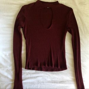 Forever 21 Maroon Keyhole Long Sleeve Blouse